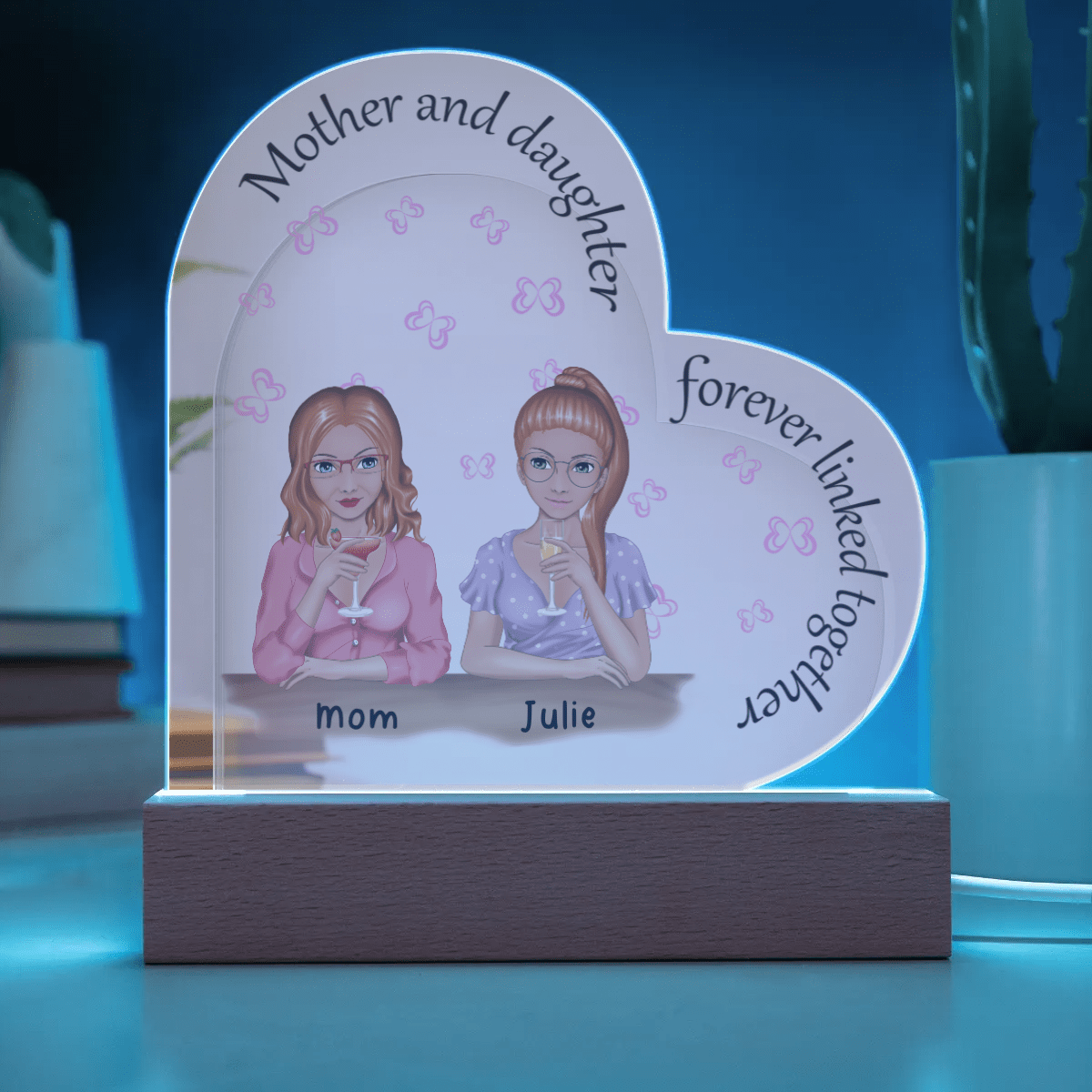 Mother & Daughter Acrylic LED Heart Plaque