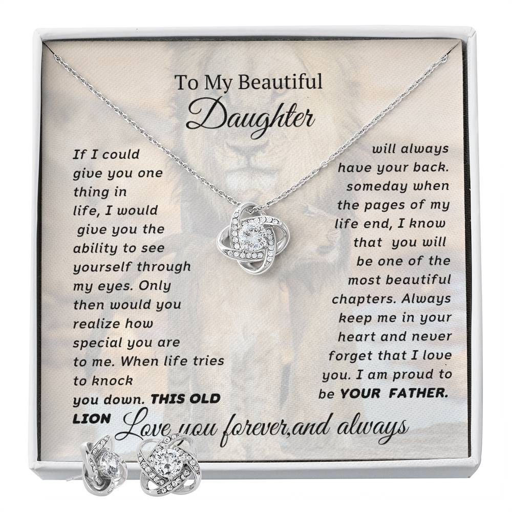 To My Beautiful Daughter Love Knot Necklace With Free Earrings Set