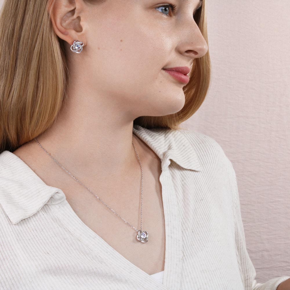 To My Beautiful Daughter Love Knot Necklace With Free Earrings Set