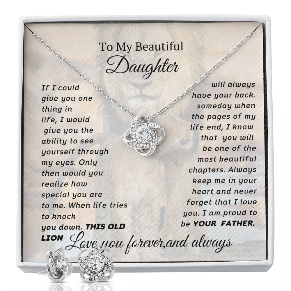 To My Beautiful Daughter Love Knot Necklace With Free Earrings Set