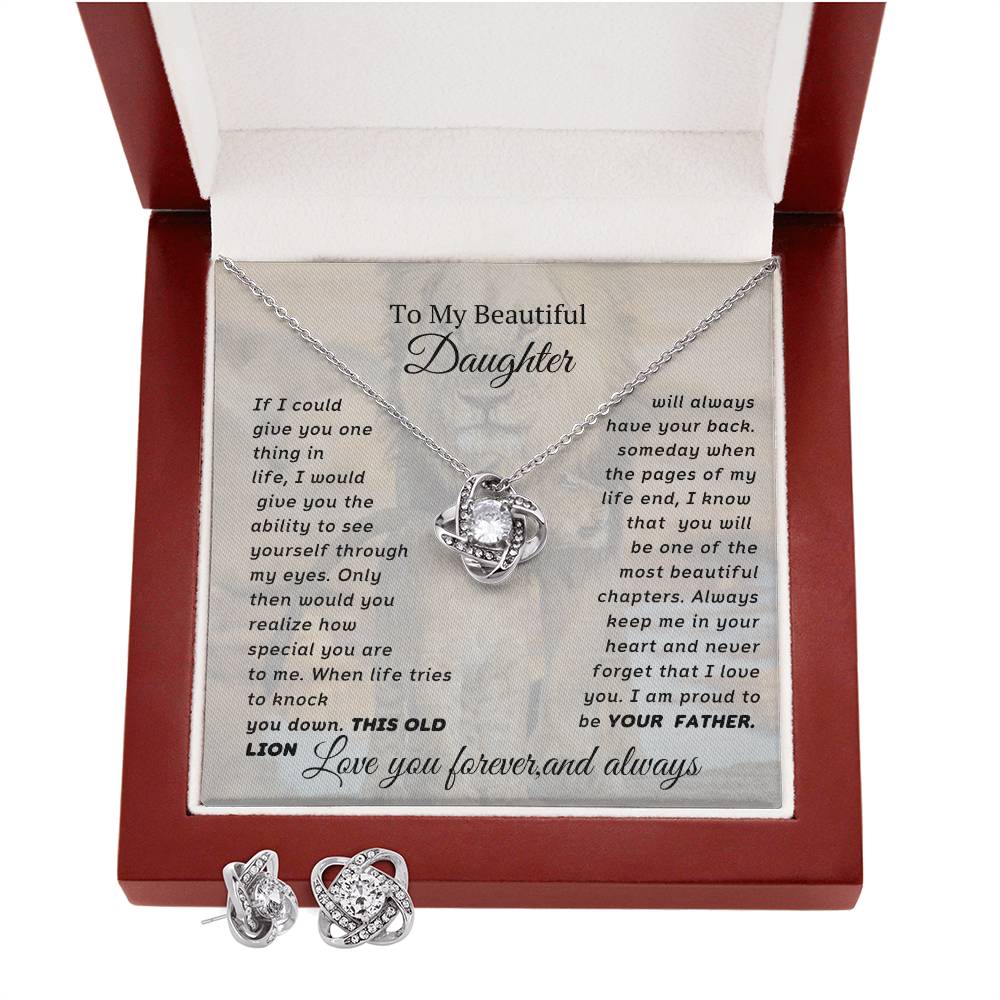 To My Beautiful Daughter Love Knot Necklace With Free Earrings Set