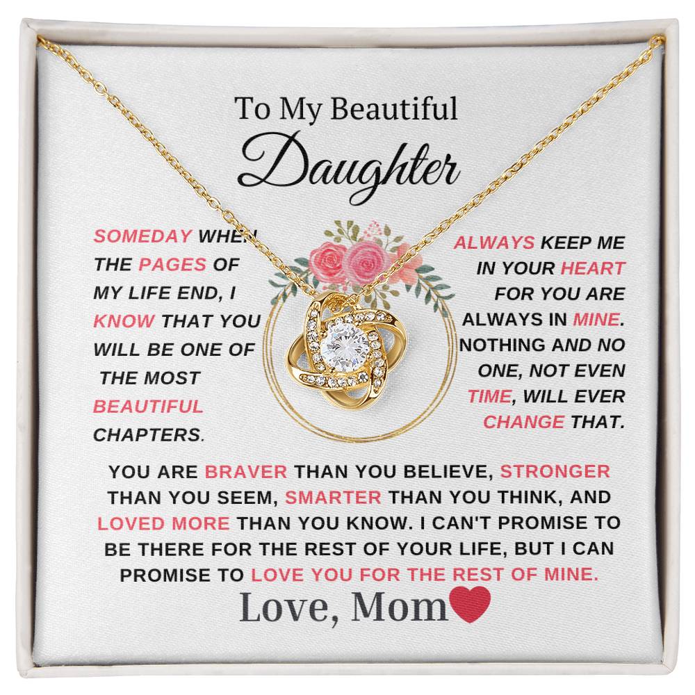 Daughter Love Knot Necklace  Love, Mom Pink