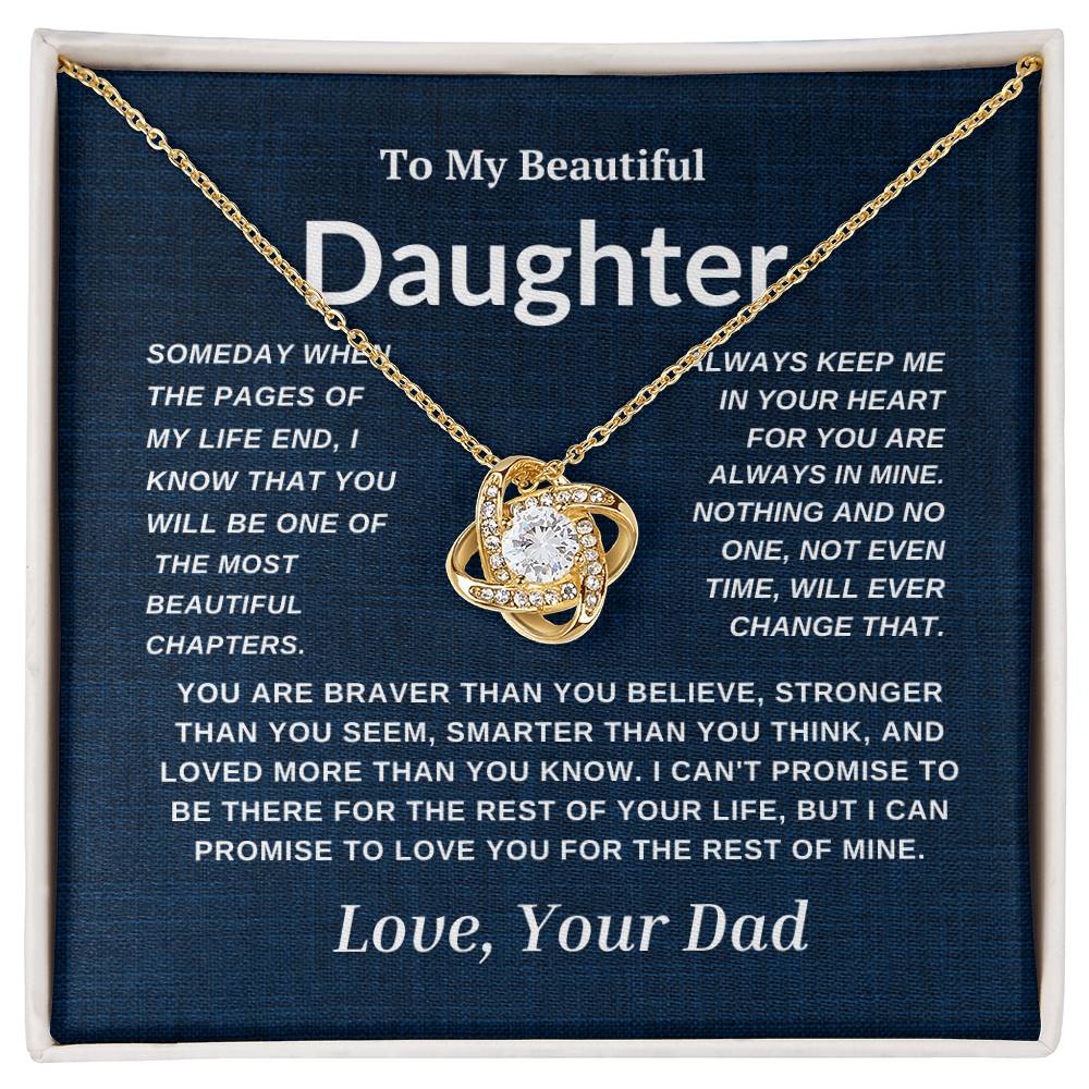 For My  Beautiful Daughter Love Knot Necklace-Dad Navy And White Card