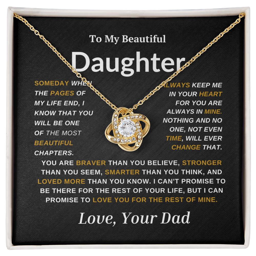 For My  Beautiful Daughter Love Knot Necklace-Dad Gold And White