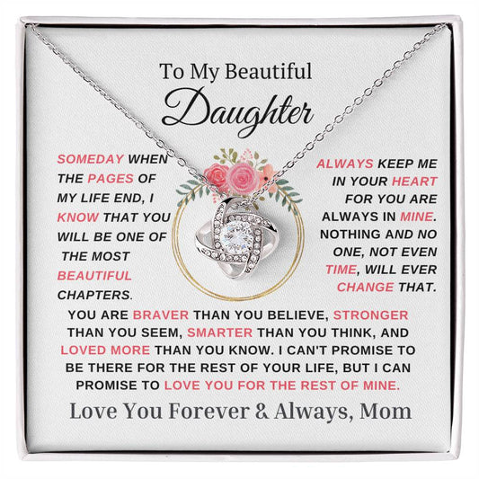 Daughter Love Knot Necklace Forever & Always Mom Pink