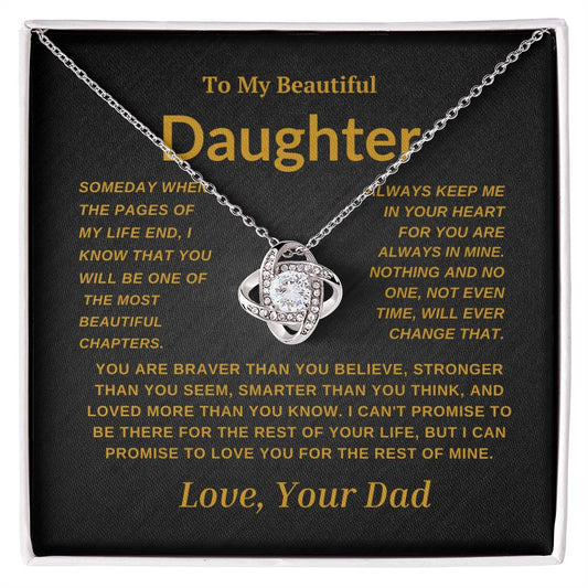 For My  Beautiful Daughter Love Knot Necklace-Dad Gold And Black Card