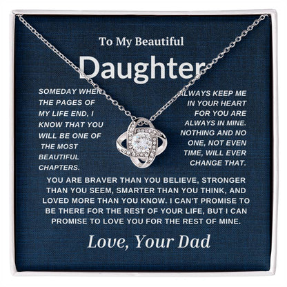 For My  Beautiful Daughter Love Knot Necklace-Dad Navy And White Card