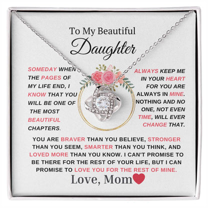 Daughter Love Knot Necklace  Love, Mom Pink