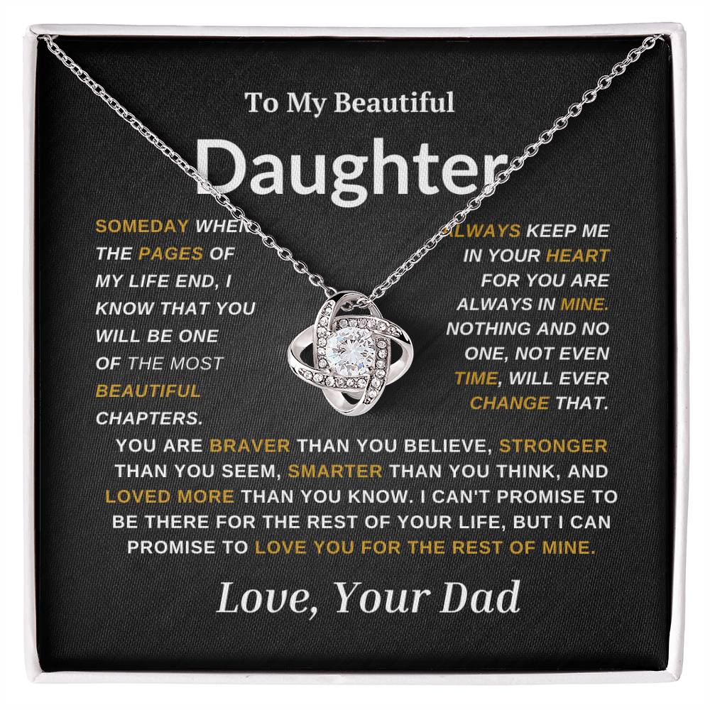 For My  Beautiful Daughter Love Knot Necklace-Dad Gold And White