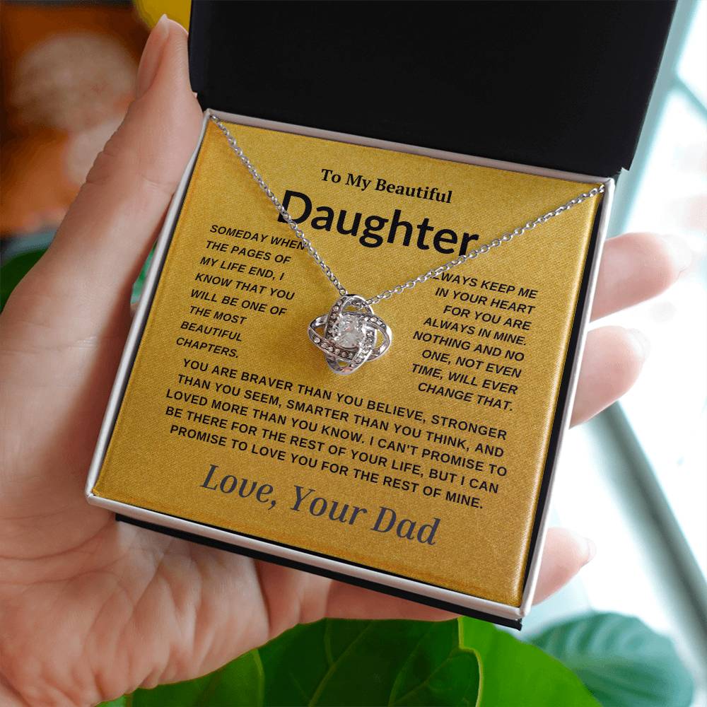 For My  Beautiful Daughter Love Knot Necklace-Dad Gold Card