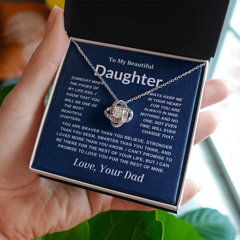 For My  Beautiful Daughter Love Knot Necklace-Dad Navy And White Card