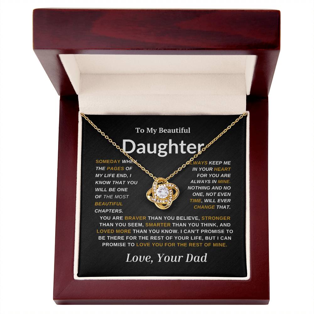 For My  Beautiful Daughter Love Knot Necklace-Dad Gold And White