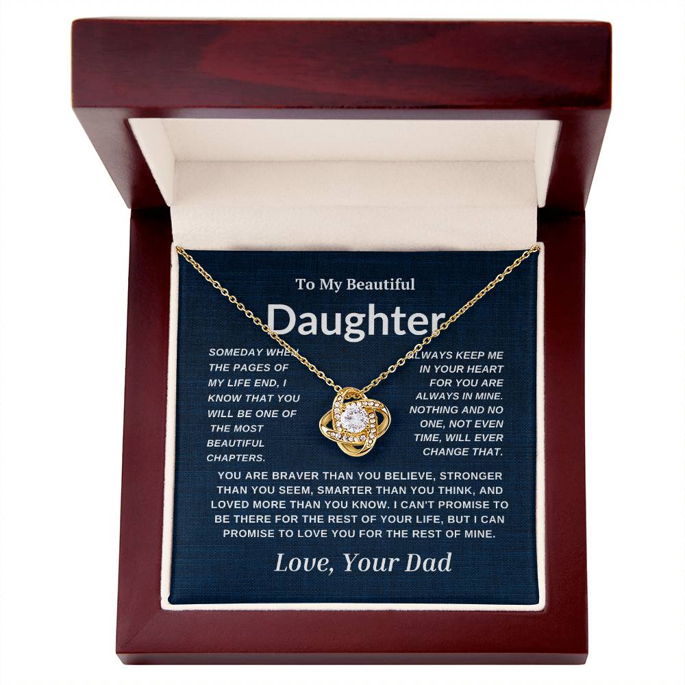 For My  Beautiful Daughter Love Knot Necklace-Dad Navy And White Card