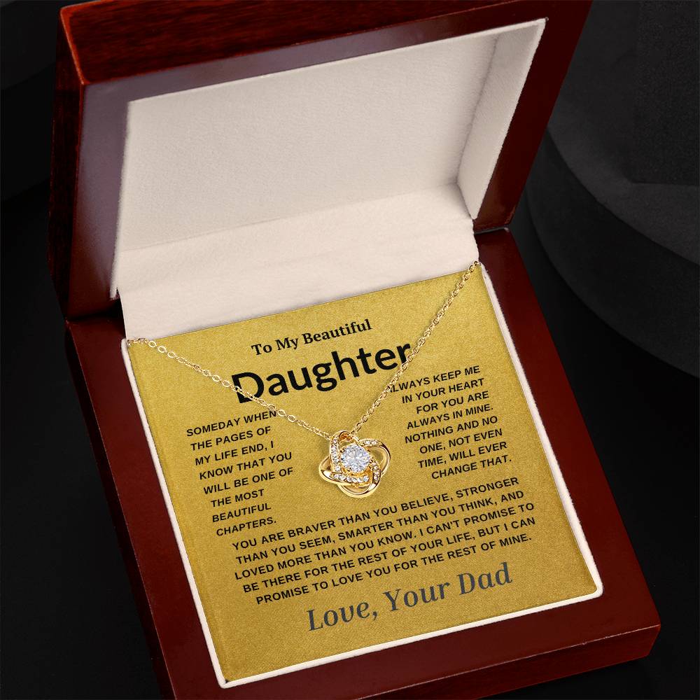 For My  Beautiful Daughter Love Knot Necklace-Dad Gold Card