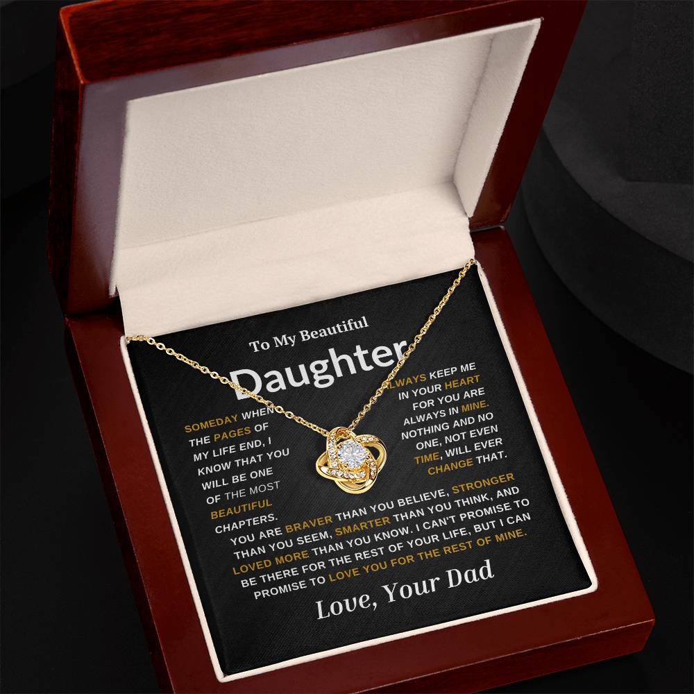 For My  Beautiful Daughter Love Knot Necklace-Dad Gold And White