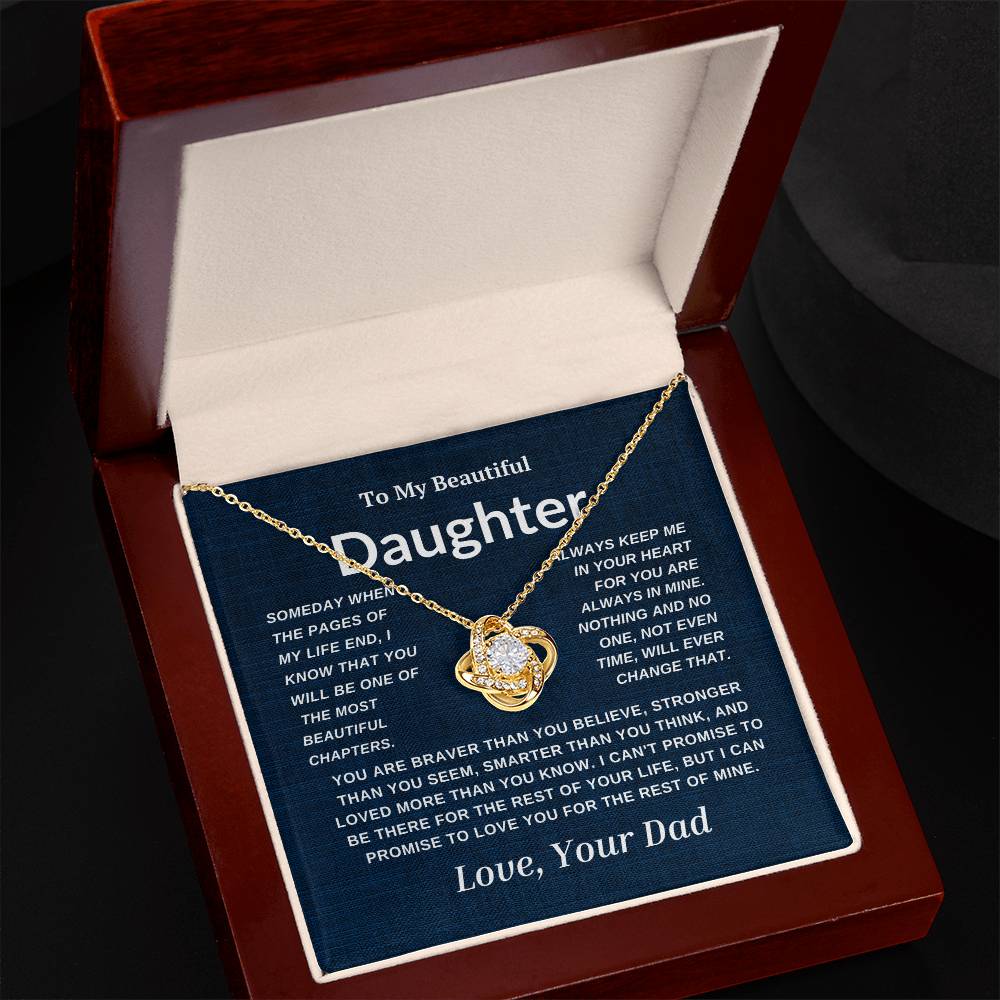 For My  Beautiful Daughter Love Knot Necklace-Dad Navy And White Card