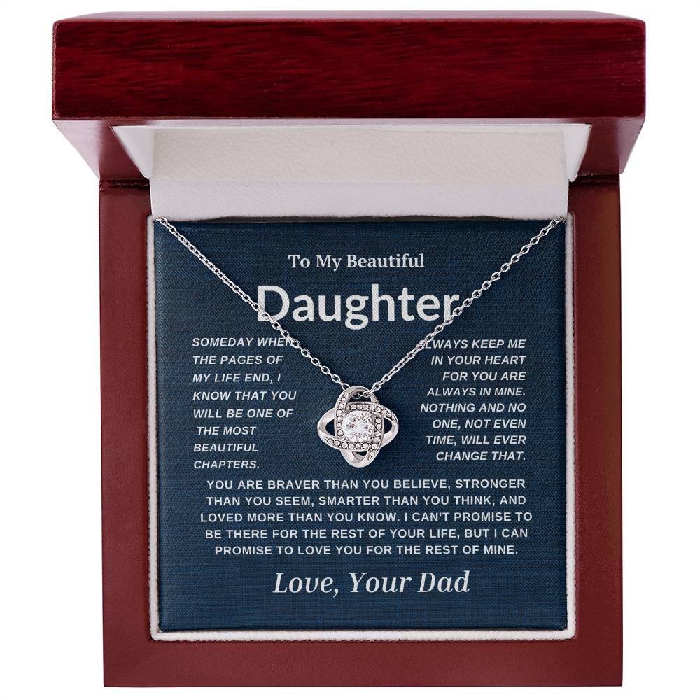 For My  Beautiful Daughter Love Knot Necklace-Dad Navy And White Card