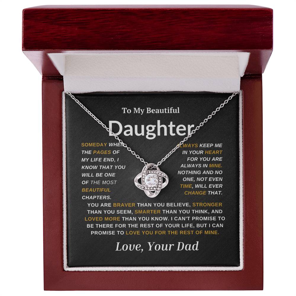 For My  Beautiful Daughter Love Knot Necklace-Dad Gold And White