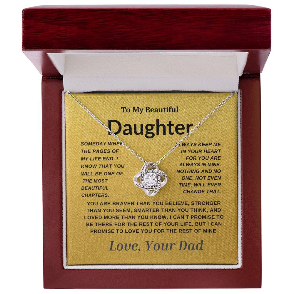 For My  Beautiful Daughter Love Knot Necklace-Dad Gold Card