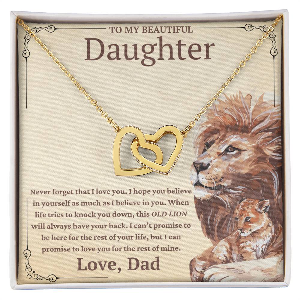 To My Beautiful Daughter-This Old Lion Will Always Have Your Back-Twin Hearts Necklace