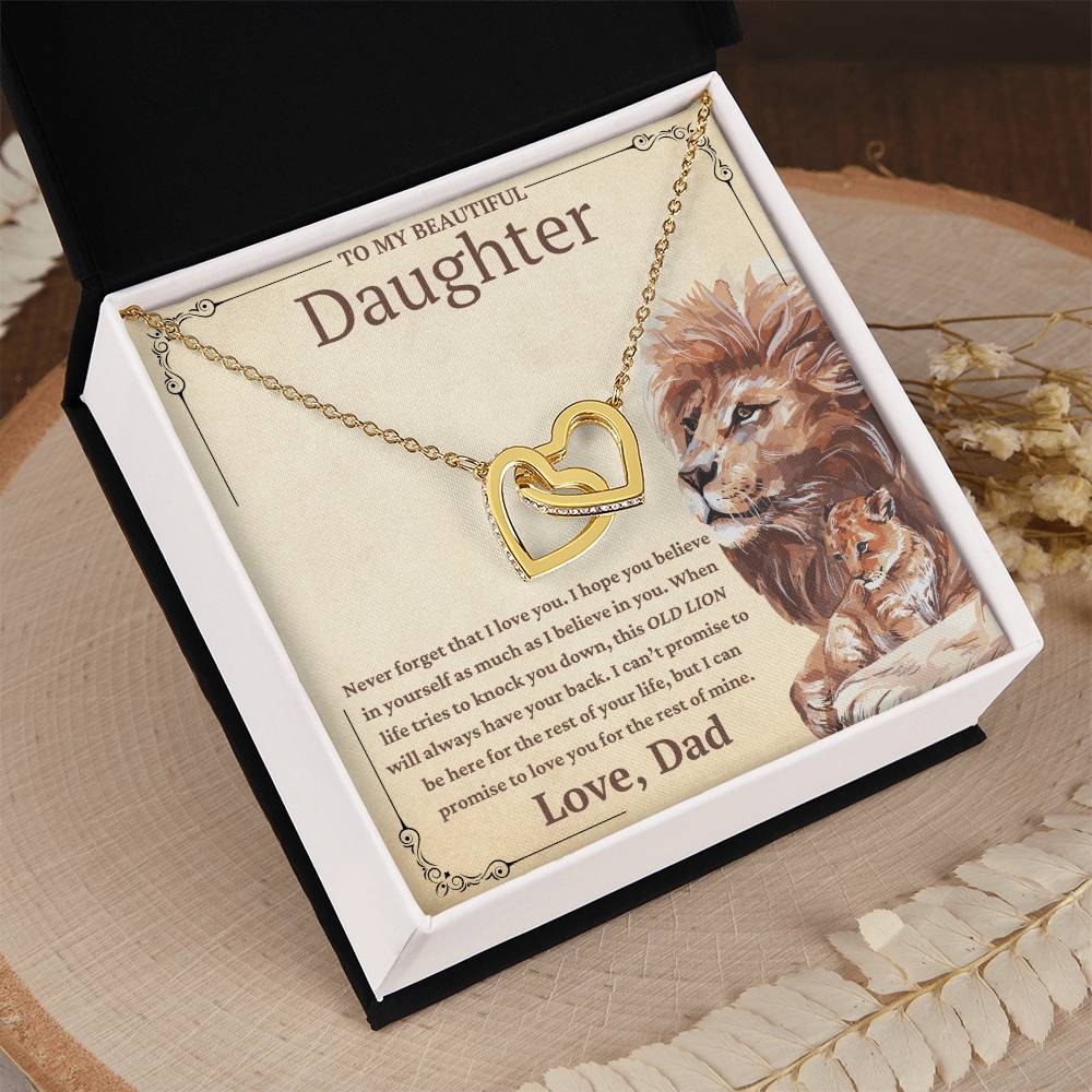 To My Beautiful Daughter-This Old Lion Will Always Have Your Back-Twin Hearts Necklace