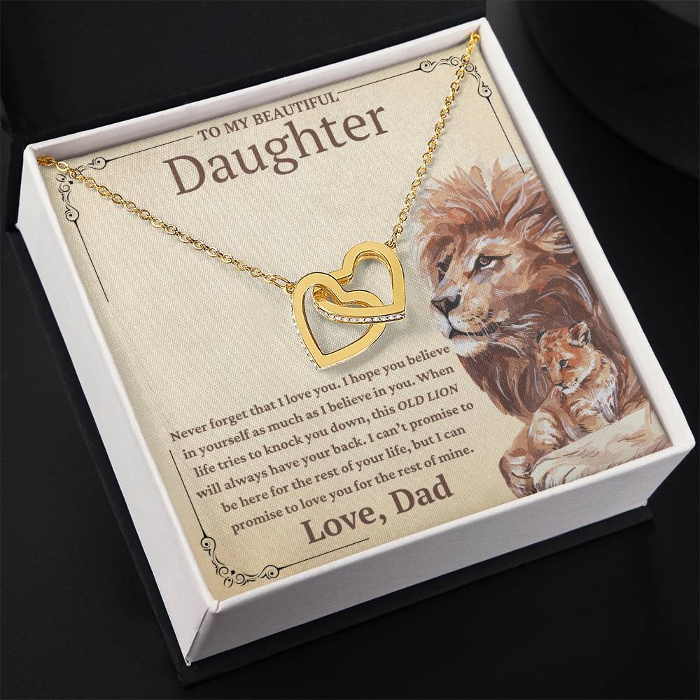 To My Beautiful Daughter-This Old Lion Will Always Have Your Back-Twin Hearts Necklace