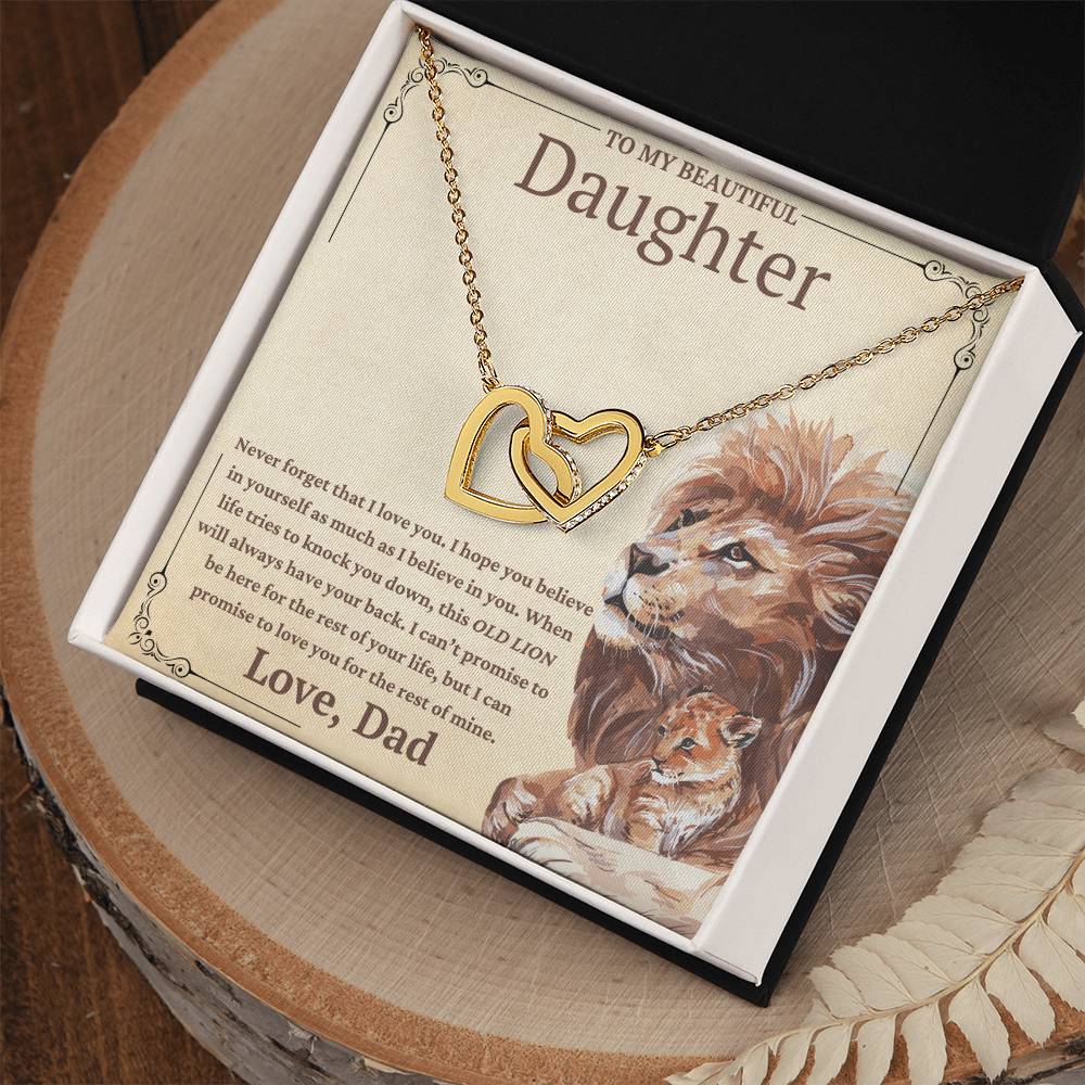 To My Beautiful Daughter-This Old Lion Will Always Have Your Back-Twin Hearts Necklace