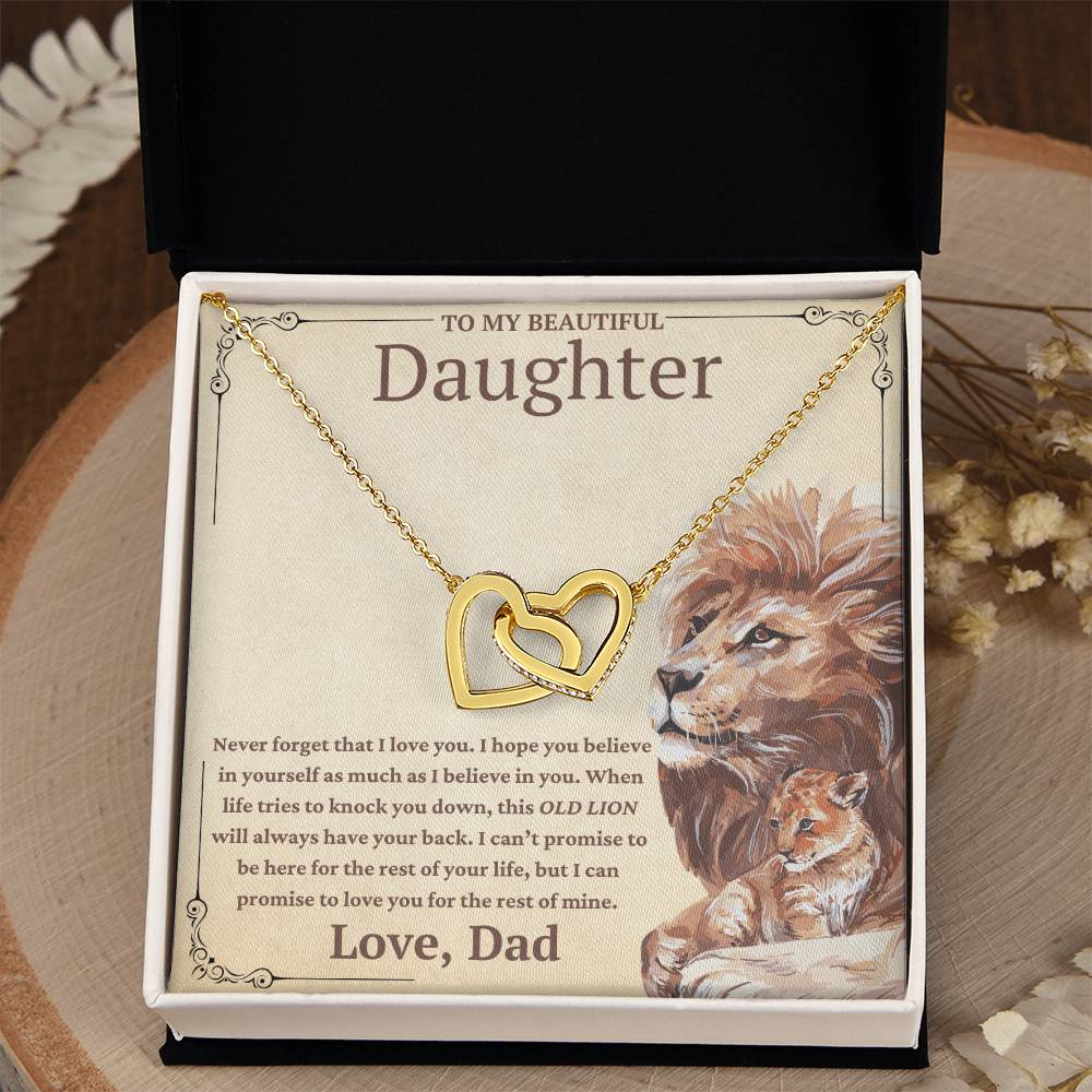 To My Beautiful Daughter-This Old Lion Will Always Have Your Back-Twin Hearts Necklace