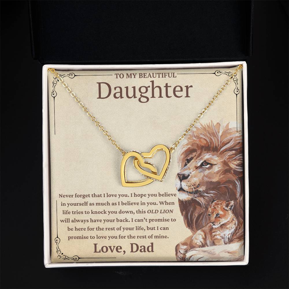 To My Beautiful Daughter-This Old Lion Will Always Have Your Back-Twin Hearts Necklace