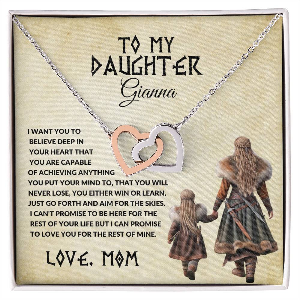 To My Daughter-Twin Hearts Necklace-I Will Love You For The Rest Of My Life.