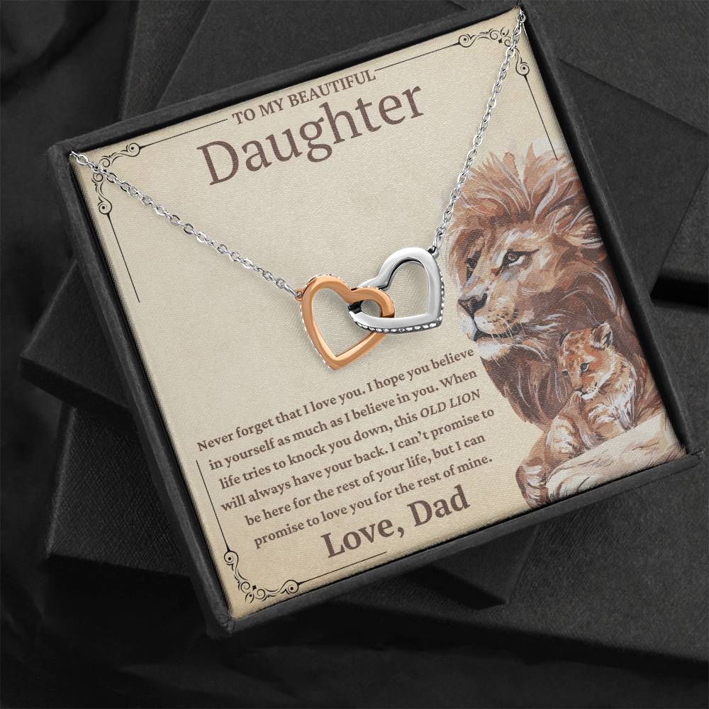 To My Beautiful Daughter-This Old Lion Will Always Have Your Back-Twin Hearts Necklace