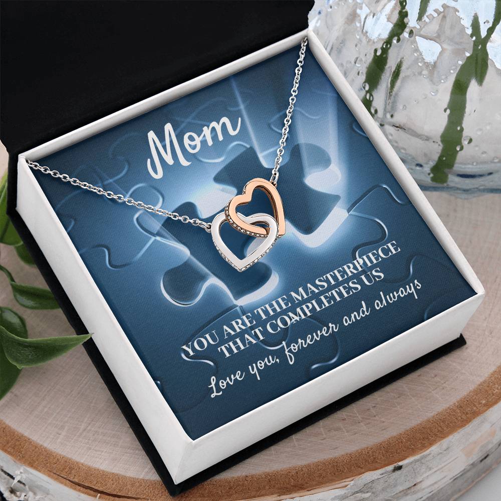 MOM, YOU ARE THE MASTERPIECE THAT COMPLETES US - INTERLOCKING HEARTS NECKLACE