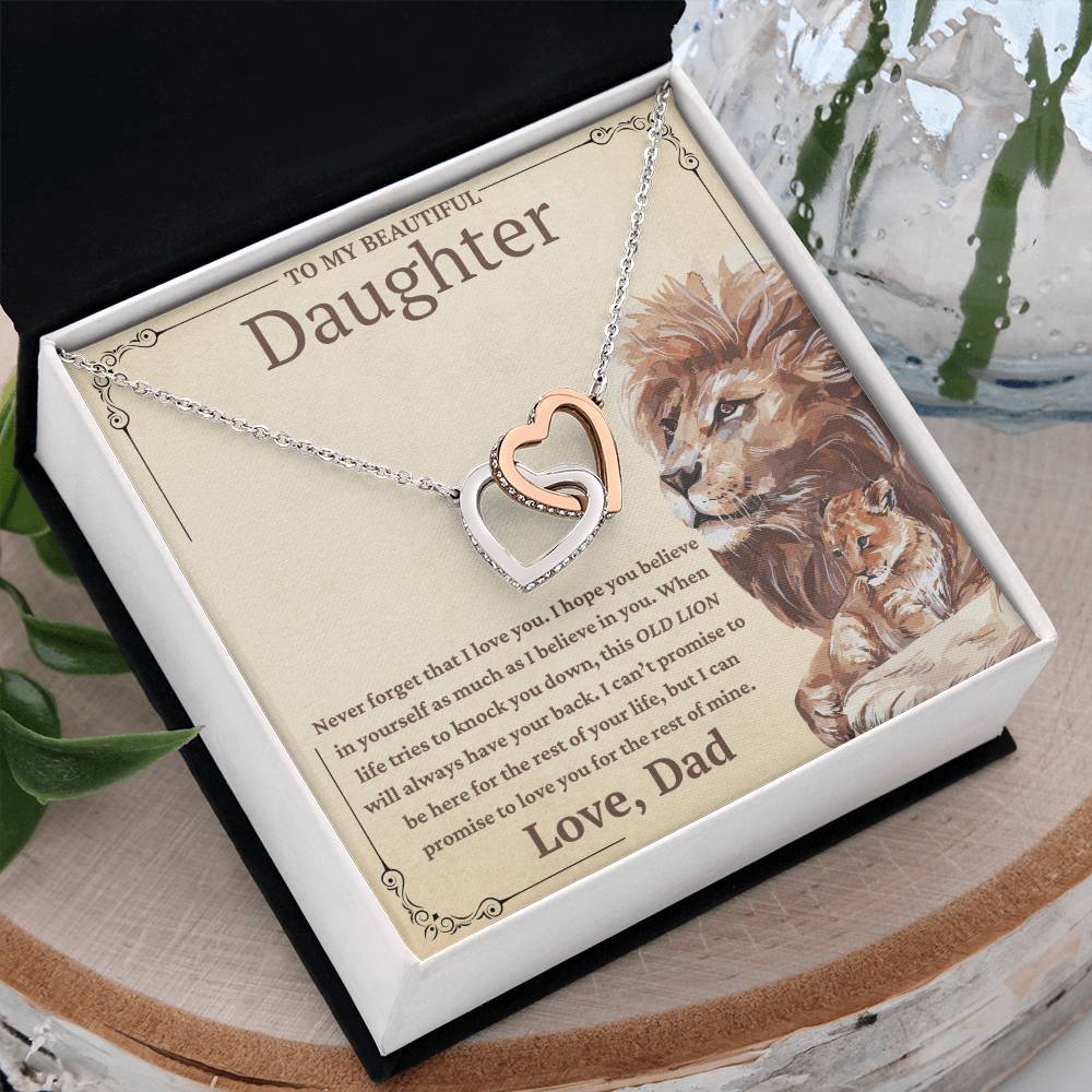 To My Beautiful Daughter-This Old Lion Will Always Have Your Back-Twin Hearts Necklace