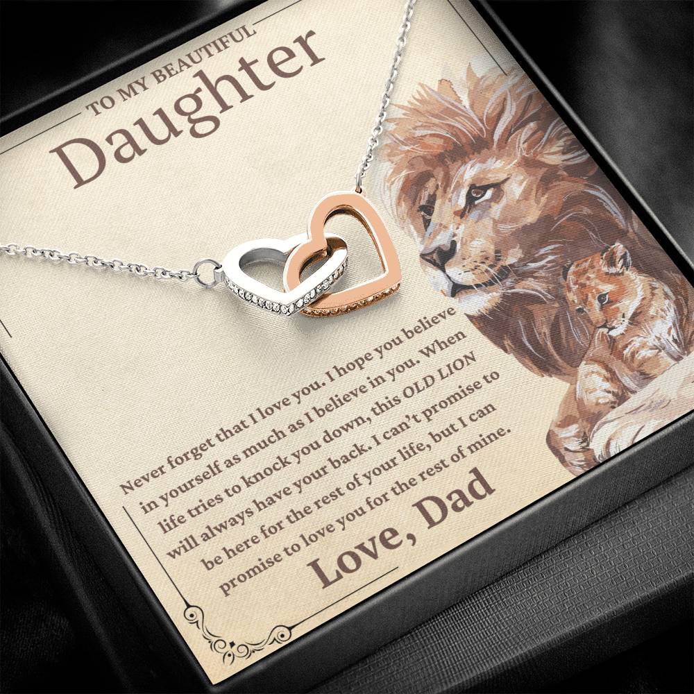 To My Beautiful Daughter-This Old Lion Will Always Have Your Back-Twin Hearts Necklace