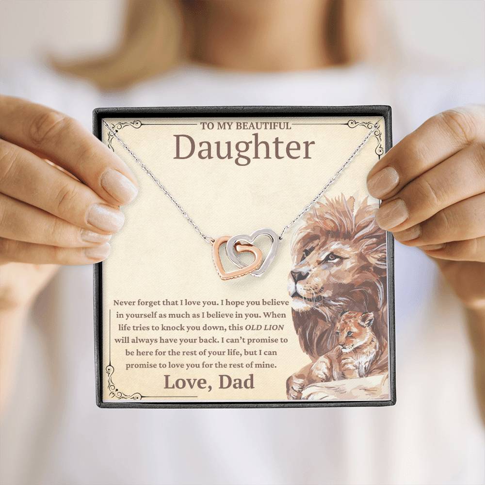 To My Beautiful Daughter-This Old Lion Will Always Have Your Back-Twin Hearts Necklace