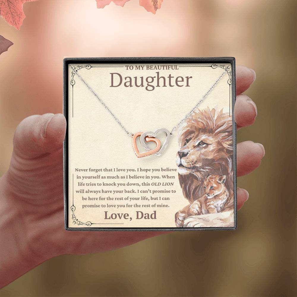 To My Beautiful Daughter-This Old Lion Will Always Have Your Back-Twin Hearts Necklace