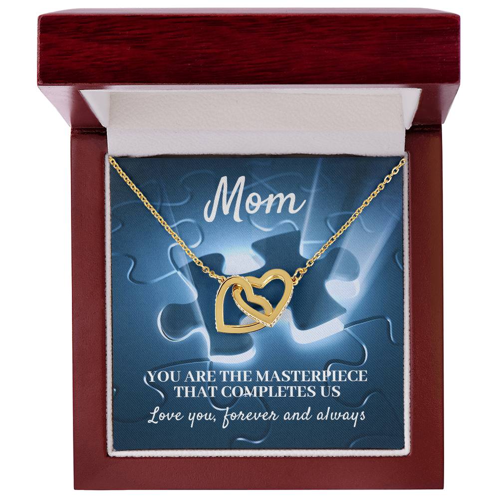 MOM, YOU ARE THE MASTERPIECE THAT COMPLETES US - INTERLOCKING HEARTS NECKLACE