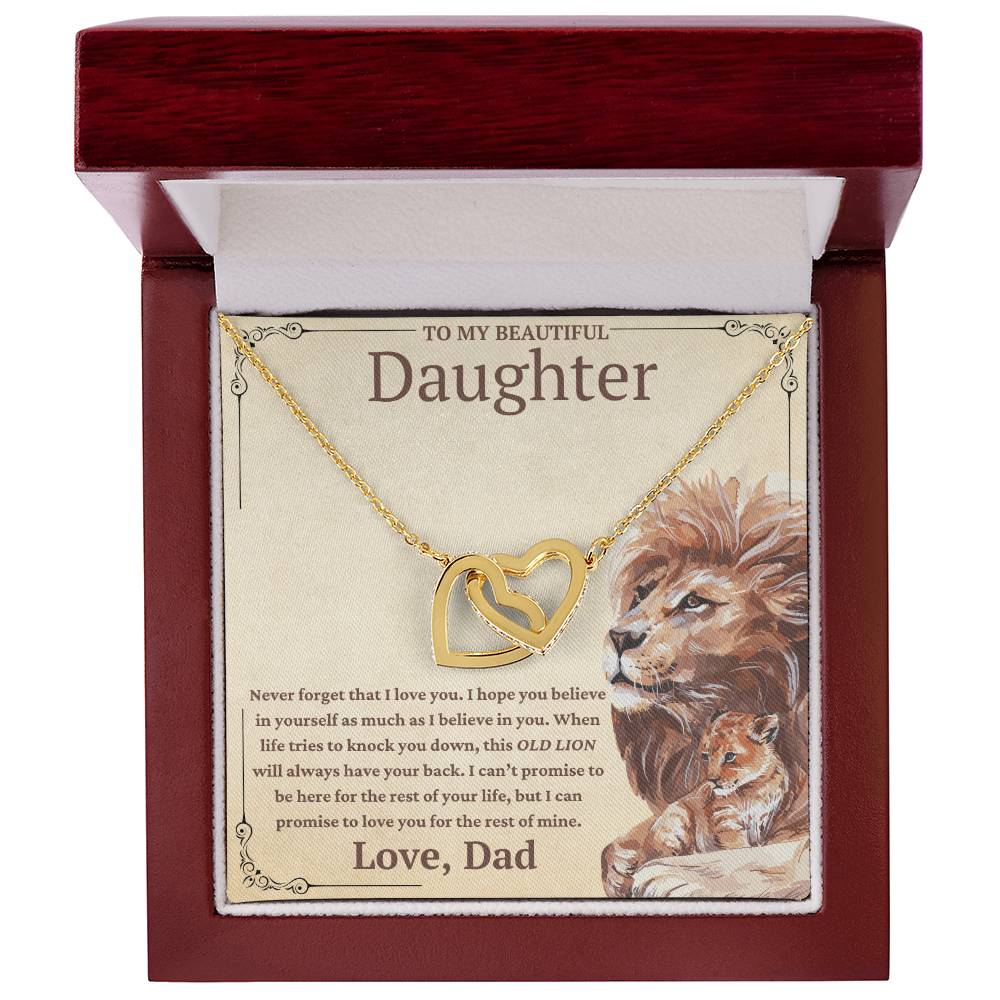 To My Beautiful Daughter-This Old Lion Will Always Have Your Back-Twin Hearts Necklace