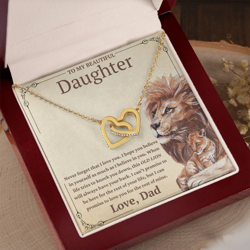 To My Beautiful Daughter-This Old Lion Will Always Have Your Back-Twin Hearts Necklace