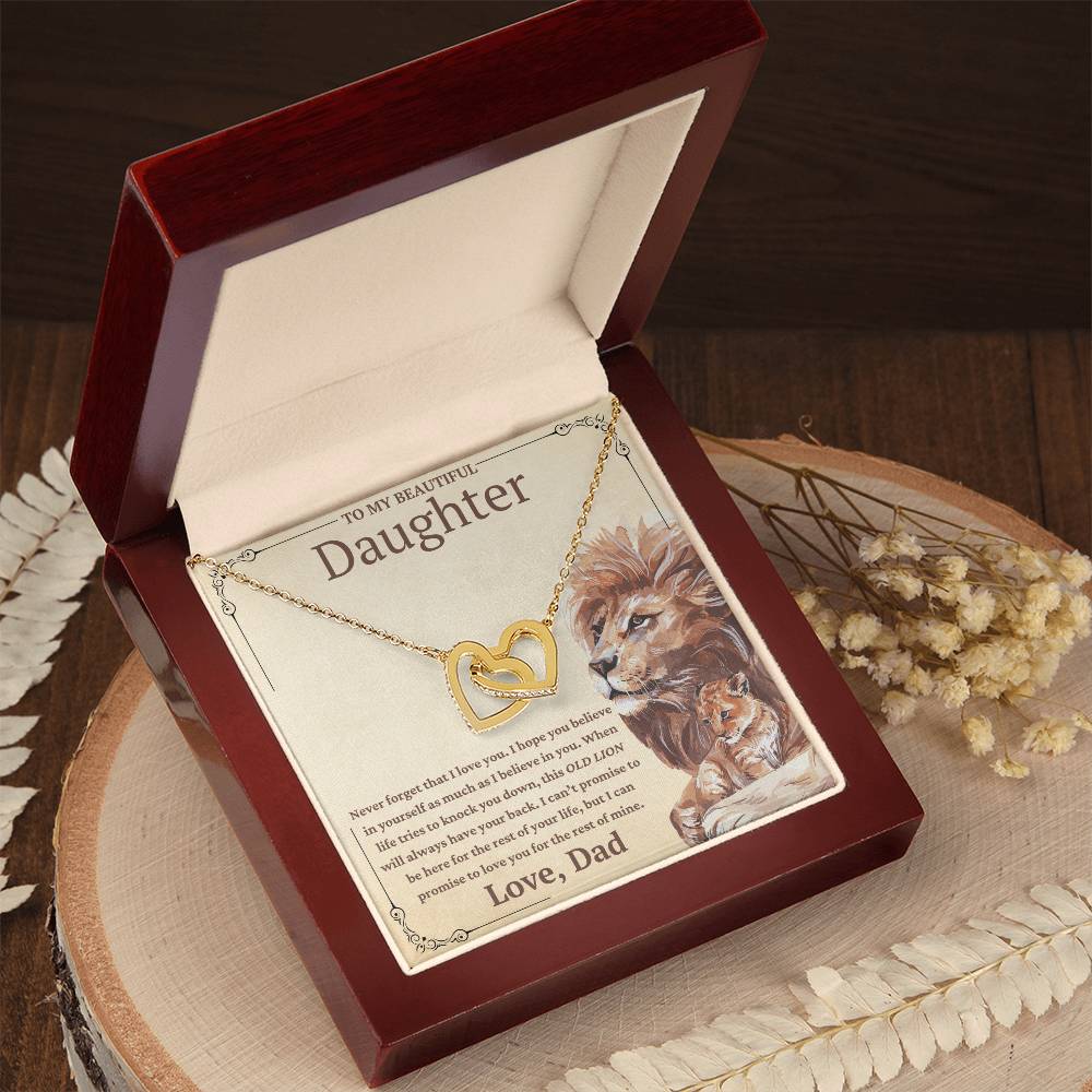 To My Beautiful Daughter-This Old Lion Will Always Have Your Back-Twin Hearts Necklace