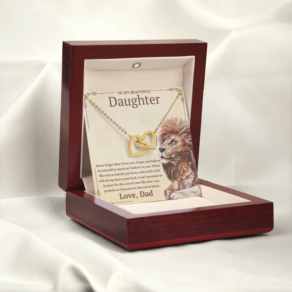 To My Beautiful Daughter-This Old Lion Will Always Have Your Back-Twin Hearts Necklace