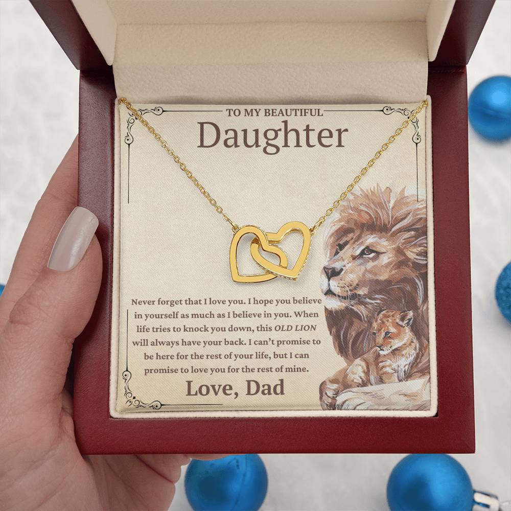 To My Beautiful Daughter-This Old Lion Will Always Have Your Back-Twin Hearts Necklace