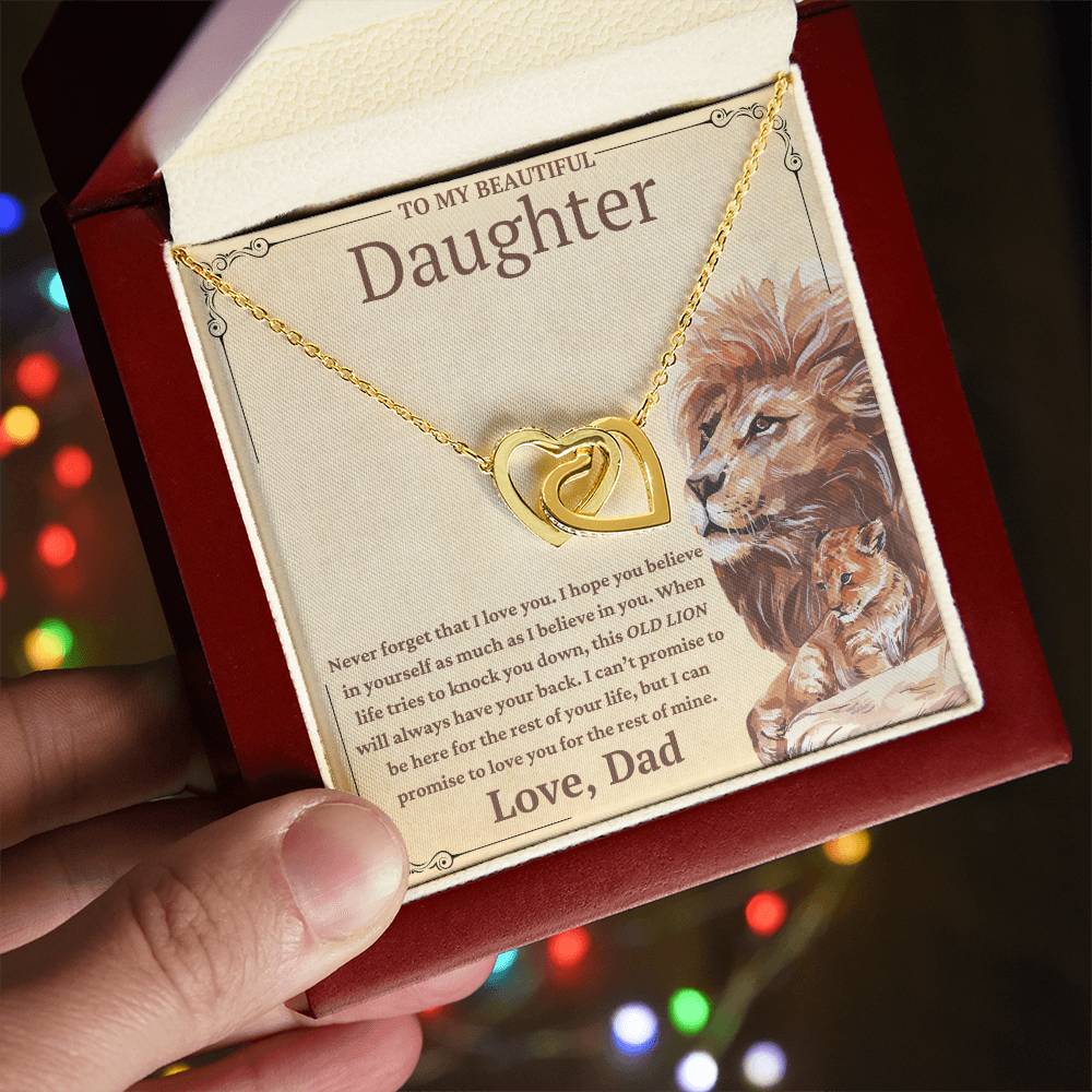 To My Beautiful Daughter-This Old Lion Will Always Have Your Back-Twin Hearts Necklace