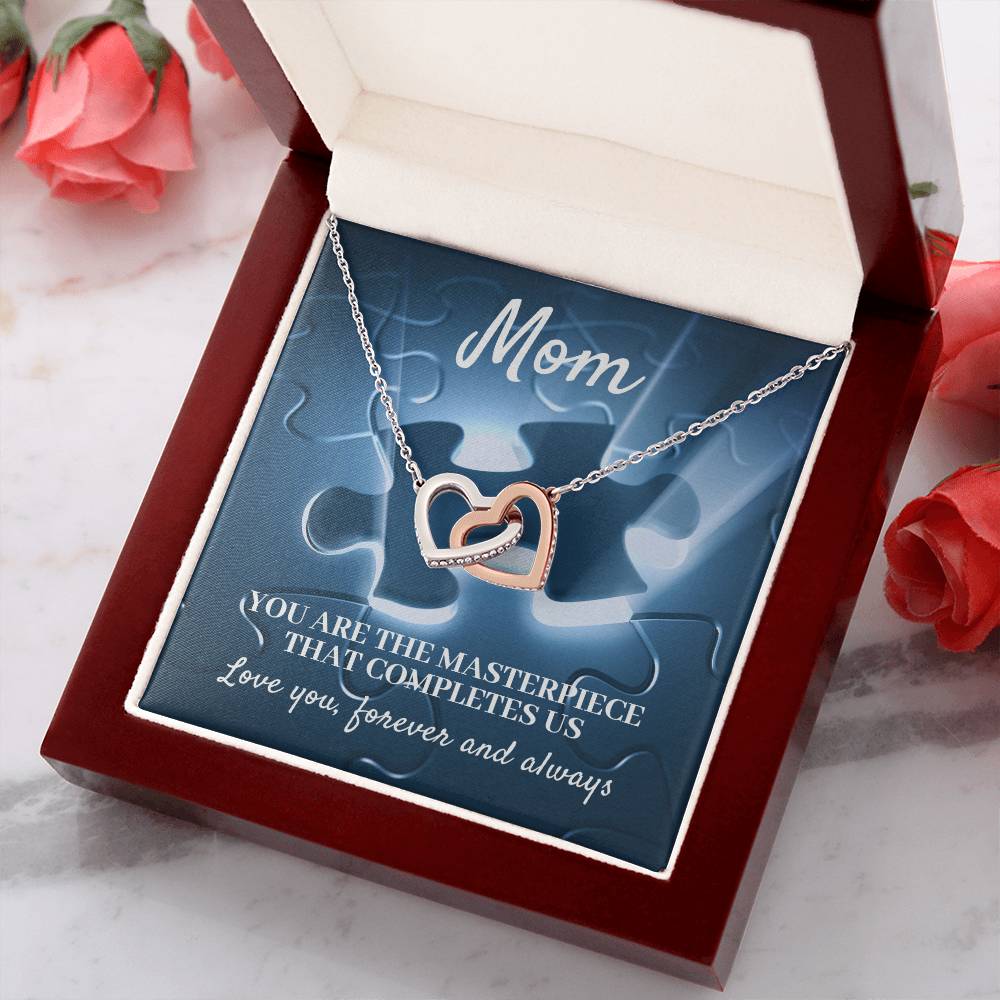 MOM, YOU ARE THE MASTERPIECE THAT COMPLETES US - INTERLOCKING HEARTS NECKLACE