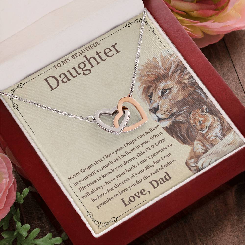 To My Beautiful Daughter-This Old Lion Will Always Have Your Back-Twin Hearts Necklace