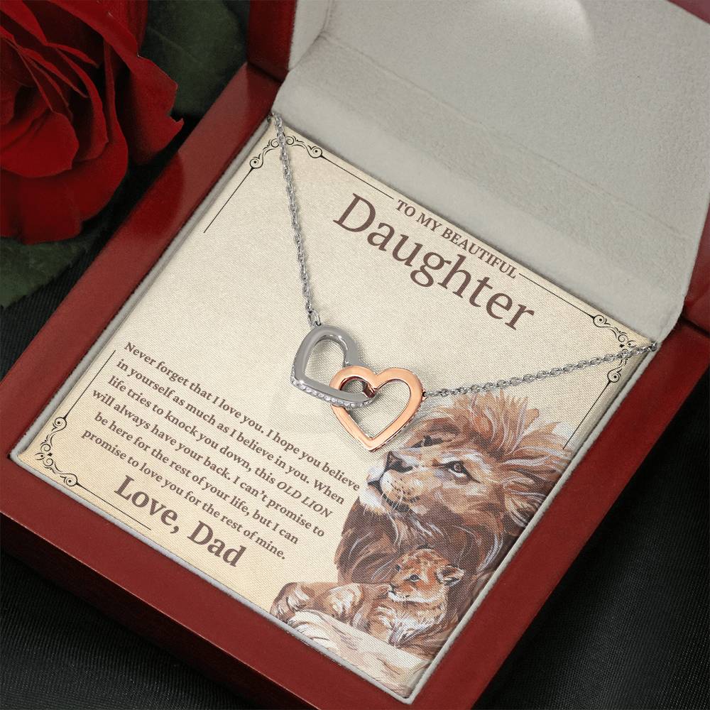 To My Beautiful Daughter-This Old Lion Will Always Have Your Back-Twin Hearts Necklace