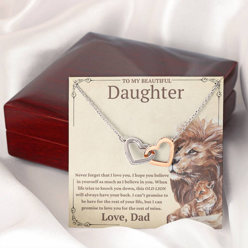 To My Beautiful Daughter-This Old Lion Will Always Have Your Back-Twin Hearts Necklace