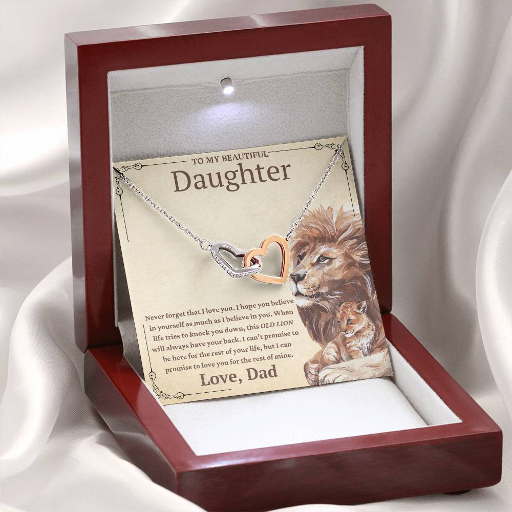 To My Beautiful Daughter-This Old Lion Will Always Have Your Back-Twin Hearts Necklace