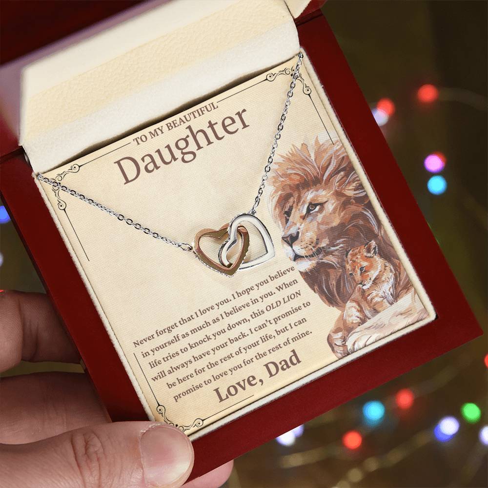 To My Beautiful Daughter-This Old Lion Will Always Have Your Back-Twin Hearts Necklace