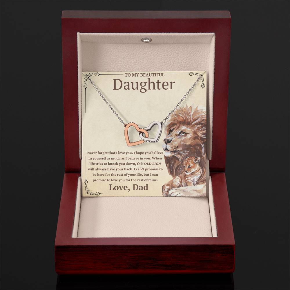 To My Beautiful Daughter-This Old Lion Will Always Have Your Back-Twin Hearts Necklace